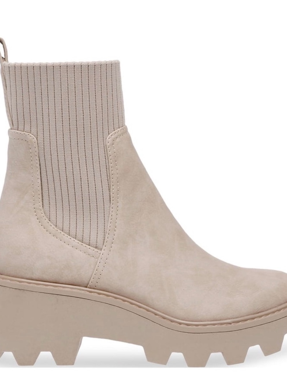 Dolce Vita Dune Women's Beige Stretch Chelsea Lug Sole Boot